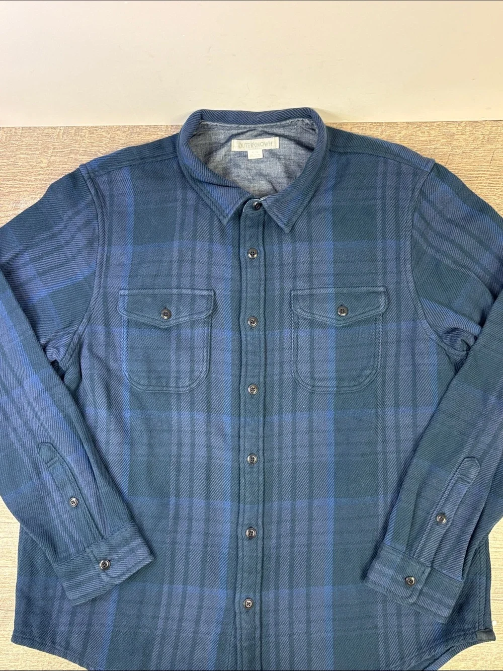 Outerknown Blanket Shirt Organic Cotton Blue Plaid Button-Up Overshirt XL